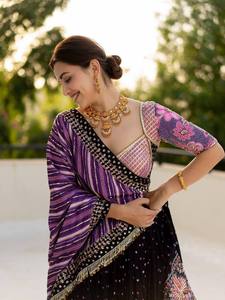 Lehenga Choli en soie Malsi plaqué or, imprimé numérique, avec travail de miroir véritable, pour mariage et Navaratri - Product Image 2