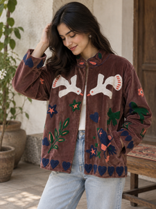 Embroidery <b>Velvet</b> Cotton Suzani <b>Jacket</b> Indian Style Boho Coat Unisex Bridesmaid Gift Winter <b>Jacket</b> Plus Size Open Front <b>Jacket</b> - Product Image 5