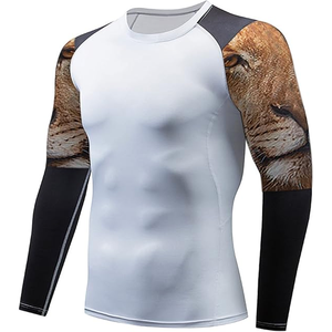 Men's Long Sleeve Rash Guard Black White <b>Skull</b> Print Quick Dry Compression Shirt Full Sleeve MMA BJJ Training <b>Top</b> - Product Image 5