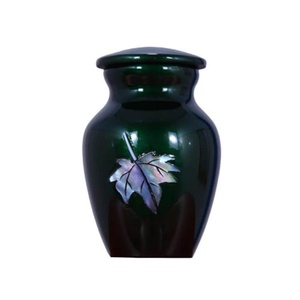 Urne funéraire classique en métal vert de haute qualité, personnalisée pour animaux de compagnie adultes, imprimée avec des feuilles tombantes, biodégradable et respectueuse de l'environnement pour les cendres - Product Image 6