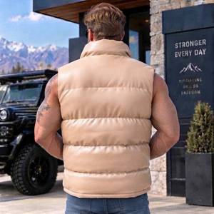 Chaleco Acolchado de Cuero para Hombre, Chaleco con Cuello Alto, Ropa de Abrigo Cálida para Otoño, Chaleco Casual Estilo Motociclista - Product Image 4