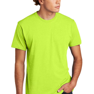 T-shirt à manches courtes vert néon pour homme, col rond, logo personnalisé imprimé, jersey décontracté en coton, coupe classique, design avant fluorescent - Product Image 4