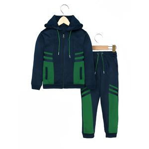 Conjunto Deportivo de Dos Piezas para Niños, Sudadera con Capucha y Cremallera, Color Verde Marino, Estilo Casual Deportivo, Ropa de Otoño - Product Image 1