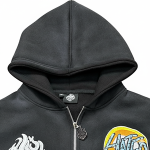 Sweat à capuche zippé surdimensionné personnalisé, effet délavé, streetwear épais, avec patch brodé graphique, en molleton de coton, style Y2K - Product Image 4