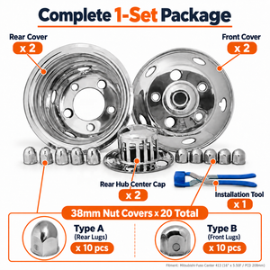 Ensemble de couvre-roues en acier inoxydable japonais 16 X 5.5 T304 pour Mitsubishi-Fuso Canter 413 2013~ (avec cache-écrou de 38 mm) - Product Image 3