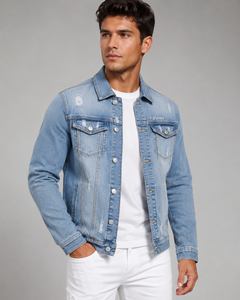 F2WIN Men's Black <b>Denim</b> <b>Jacket</b> Casual Stand Collar Washed Cotton Regular Fit Single Breasted Front Logo Waterproof Windproof - Product Image 4