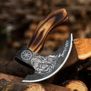LEGACY BLADES Handmade Carbon Steel Pizza Axe Wooden Handle Custom <b>Etched</b> Blade Pizza Cutter Manufacturer - Product Image 1