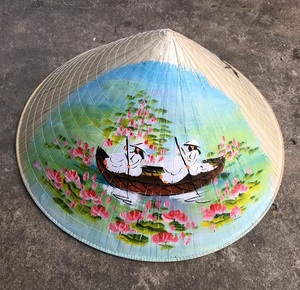 หมวกทรงกรวยใบปาล์มหลากสีสไตล์เวียดนาม / หมวกชายหาดลำลองลายทางสำหรับกีฬาและกิจกรรมกลางแจ้ง / รับสกรีนโลโก้ - Product Image 1