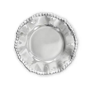 Plateau de rangement en métal fait main finition or pour accessoires de cuisine, salle à manger, rangement de salle de bain et présentoir de bureau - Rond argenté - Product Image 2
