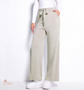 Nouveau pantalon de sport décontracté transfrontalier uni taille haute coupe droite en coton/polyester pour l'automne - Product Image 1