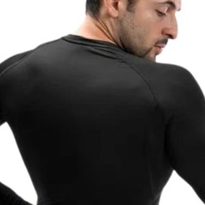 Camiseta de Manga Larga para Hombre, Cuello Redondo, Color Negro, Corte Ajustado, Ropa Deportiva Informal, Ligera, Transpirable, Prenda Básica para Uso Diario - Product Image 4