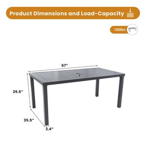 Moderno brace nero 35.5 "x 67" rettangolare Patio esterno tavolo da pranzo Post-gamba Design senza ruggine resistente alle intemperie piede regolabile - Product Image 3