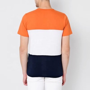 Men's Color Blocked O-Neck Short Sleeve <b>T</b>-<b>Shirt</b> Regular Fit Casual Knitted Solid Design White <b>Orange</b> Navy Blue - Product Image 3