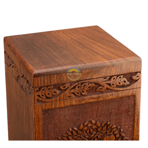 AYAANS Rosewood wooden Hand Carved Wooden Hot Selling cremation Urn <b>Box</b> for Adult Ashes Wholesale Cremation Urns (6X6X11)IN - Product Image 6