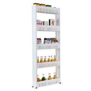 Carrello portaoggetti a 5 ripiani sottile con ruote, scaffalatura mobile estraibile per dispensa e cucina - Product Image 1