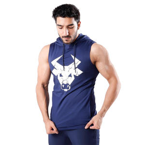 Camiseta sin mangas con capucha para hombre, estampado geométrico de toro azul, de secado rápido, deportiva, para gimnasio y fitness, camisetas sin mangas informales de cuello redondo para verano, precio bajo - Product Image 4