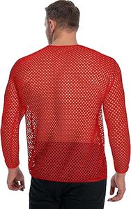 T-shirt uni rouge à col rond et manches longues, coupe ajustée et moulante, respirant, en maille filet, style clubwear, coupe carrée - Product Image 4