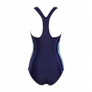 Traje de baño de una pieza para mujer con cuello redondo, cintura alta, color liso, cuello en V, tie-dye azul, control de abdomen y elástico - Product Image 3