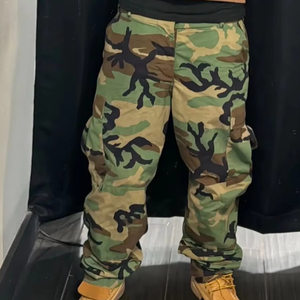 Men's Camouflage Cargo Pants Polyester/Cotton Blend Multi-Pockets <b>Drawstring</b> Closure Elastic Waist Breathable Quick Dry Casual - Product Image 2