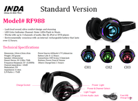 Casque de disco silencieux RF988 en gros, portée de 500 m, autonomie de 8 h, casque sans fil UHF RF à LED pour soirée dansante
