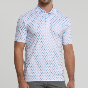 Men's Beige <b>Beer</b> Print Short Sleeve Polo Shirt Casual Regular Fit Breathable Cotton Oxford Fabric - Product Image 3