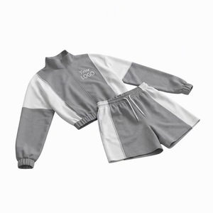 Ensemble de survêtement unisexe noir et blanc à blocs de couleur, manches longues, col montant, short à cordon de serrage, respirant, style sportif, pour l'automne - Product Image 6
