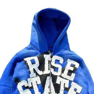 Sudadera con capucha y cremallera Rise State para hombre, azul, corte regular, estilo urbano, diseño con apliques, logo frontal, forro polar de poliéster, anti-bolitas - Product Image 2