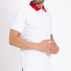 Polo en piqué de coton blanc à manches courtes pour homme, col rouge, couleur unie, respirant, coupe classique - Product Image 1
