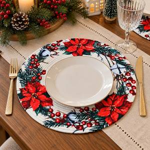 Round Rope <b>Christmas</b> Placemat Poinsettia Wreath Table <b>Mat</b> Holiday Dining Decoration - Product Image 3