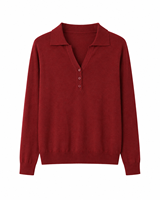 Supplier Grosir Sweater Rajut Wanita Wol Poliester Kerah Kancing Warna Solid Anti Kusut Lengan Panjang Musim Gugur Kasual