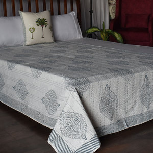 Hand Block Printed Cotton Kantha Twin Quilt 150x220 cm Hand Embroidered Indian Handmade <b>Throw</b> Bedspread Boho Home Textile Export - Product Image 4