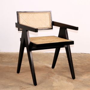 Chaise de salle à manger Anthon en bois de mahogany massif et rotin, non pliable, pour la maison, la villa, l'appartement et l'hôtel - Product Image 1