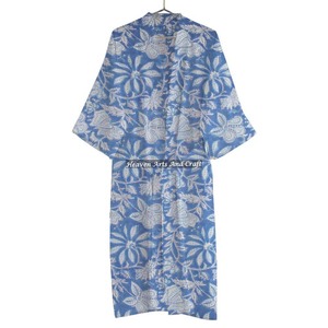 High Quality Cotton Block Printed Fabric Kimono With Wrap Design, Belt Tie Waist & Pockets Bathrobe Lounge <b>Beach</b> Bath Spa <b>Robe</b> - Product Image 2