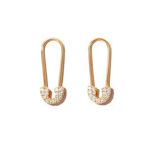 Boucles d'oreilles créoles hypoallergéniques en or massif 10K 14K avec diamants de laboratoire créatifs ronds et diamants de laboratoire cultivés, style épingle de sûreté - Product Image 1