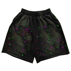 Men's Black Printed Star Pattern Mid Waist Elastic Shorts Casual Breathable Polyester Shorts - Product Image 2