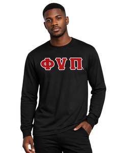 Maglietta a Maniche Lunghe con 3 Lettere Kappa Alpha Psi Old Skool Phi Nu Pi, Nera, Abbigliamento per Fraternità Greca con Design Vintage e Comfort Premium - Product Image 1