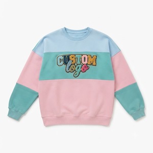 Pastel Tri Color <b>Block</b> Crewneck Sweatshirt Womens Multi Colorful Chenille Embroidery Pullover Fleece Hoodies Heavyweight Sweater - Product Image 3