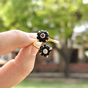 Best selling women jewelry melon shape multi gemstone with cz flower <b>ring</b> brass 18k gold plated double stone front <b>open</b> <b>rings</b> - Product Image 3