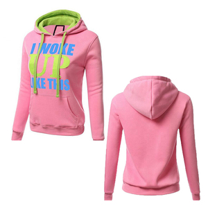 Sudadera con capucha rosa con estampado I Wake Up Like This, corte regular, informal, de algodón y forro polar, unisex, para otoño - Product Image 3