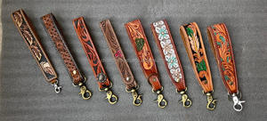 Nueva Llegada Mano Tooled Cuero Muñequera Llaveros En Relieve Estampado Floral Cuero Llaveros Tooled Accesorios de cuero Correas para llaves - Product Image 6