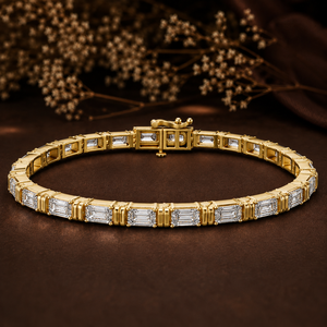 Pulsera de tenis de oro macizo de 14K con diamantes cultivados en laboratorio de corte esmeralda de 9.00 CTW, engastados con puntas, con cierre de seguridad, DEF VVS, joyería fina - Product Image 1