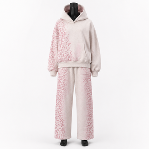 Conjunto Deportivo Personalizado para Mujer, Sudadera con Capucha y Pantalones Anchos con Estampado de Leopardo, Dos Piezas, Ropa Deportiva Informal, Fabricante OEM - Product Image 1