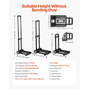 Carrello Pieghevole a 2 Ruote con Capacità di Carico di 50 kg, Carrello per Bagagli con Corda Elastica, Struttura Piattaforma Multiuso - Product Image 4