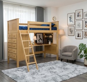 Modern Solid Pine Twin Bunk <b>Bed</b> <b>with</b> Storage Drawers and <b>Desk</b> for Kids and Teens Scandinavian Style in Vietnam - Product Image 1