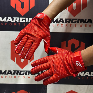 Guantes de Fútbol Americano con Pedrería de Diseño Personalizado al por Mayor, Guantes Deportivos de Alta Calidad en Color Rojo para Hombre - Product Image 4