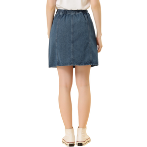 Casual Washed Colored Slant Pocket Denim Skirt Sweet Style Breathable Denim Skirt for Summer - Product Image 2