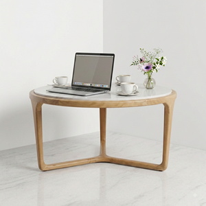 Mesa de Centro Redonda de Madera de Teca y Mármol, Estilo Escandinavo Moderno, Base Trípode Escultural, Decoración para el Hogar - Product Image 5
