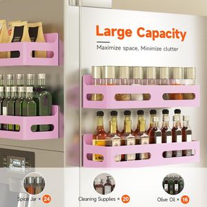 4 Pack Strong Magnetic Spice Rack for Refrigerator Multipurpose 4-Hook <b>Shelf</b> Organizer for <b>Kitchen</b> & Bathroom - Product Image 3