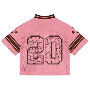 BPAND NAME Maillot court rose en maille pour homme, col en V, manches courtes, avec motif numéro 20, style sportif, respirant, coupe oversize - Product Image 2