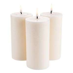 Set di 3 Candele a Colonna Bianche 3 x 6 Pollici, Durata 65 Ore, Senza Fumo, Inodore, Colore Naturale per Arredamento Casa - Product Image 1